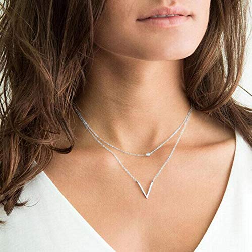 TseenYi - TseenYi Collier ras du cou en forme de V avec pendentif en forme de V, collier ras du cou en cristal doré bohème pour femmes et filles (argenté)