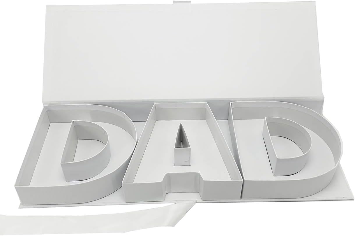 Father's Day DAD Letter Box Fillable Sweet Charcuterie Flower Arrangement Gift Holder Birthday Decorative (white), shengheDAD1