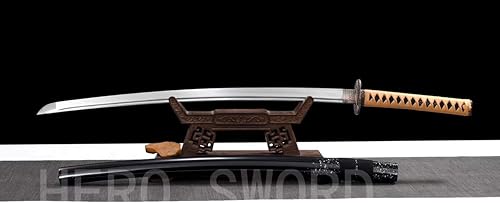 Miniatura 6 de HERO SWORD Espada Katana de combate real hecha a mano, espada samurái afilada de espiga completa, acero de Damasco, acero 1095, cuchillos de acero