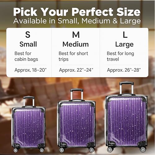 Image of WanderWraps Spendex Polyester Protective Luggage Cover | Hard Luggage Trolley Bag Cover | Washable | S /M /L - Combo | Transparent