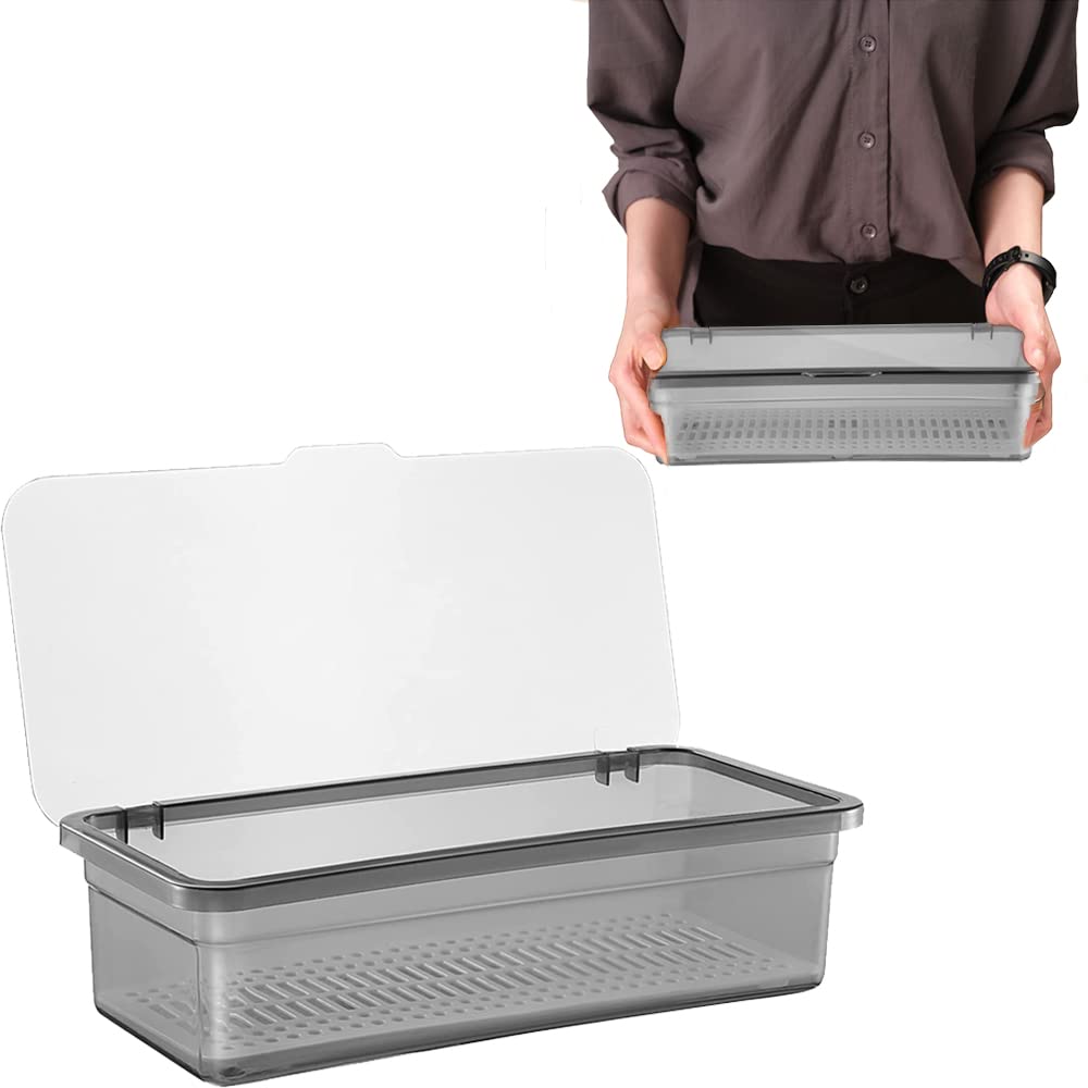 Cutlery Organizer,Cutlery Tray With Lid And Drain,Plastic Transparent Dustproof Storage Box,Suitable for Silverware and Tableware Storage (Black)