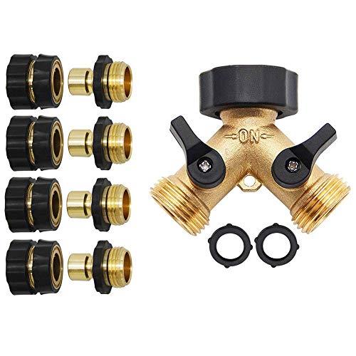 Twinkle Star 3/4 Inch Garden Hose Fitting Quick Connector Set, 4 Set | Garden Hose Splitter 2 Way, Y Connector Brass Garden Hose Adapter