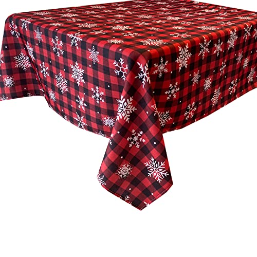 Lintex Red/Black Snowflake Plaid Festive Christmas Fabric Tablecloth, Red, Black and White Plaid Country Rustic Xmas Holiday Tablecloth, 60” x 120” Oblong/Rectangle by Lintex - Image 6
