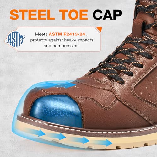 Image of NINGO Steel Toe Boots for Men, Comfortable Water & Slip Resistant Mens Work Boots with Side Zipper, Electrical Hazard Protection Heavy Duty Safety Shoes for Industrial Construction Outdoor Warehouse