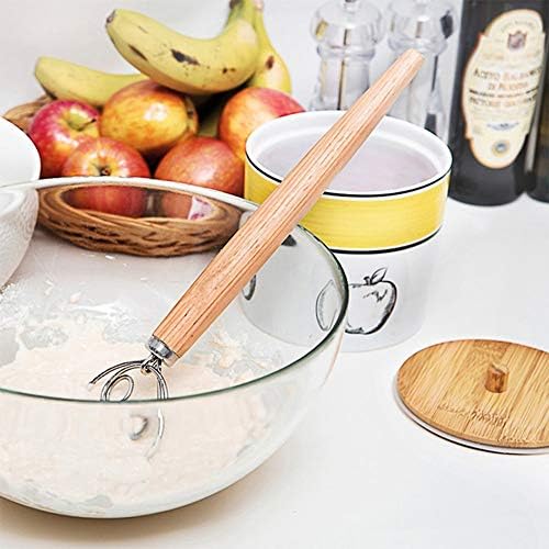 13" Bread Dough Whisk - Professional Grade Danish Dough Whisk, Mixer, Egg Beater, Wooden Handle Whisk Accessories Tool for Kitchen