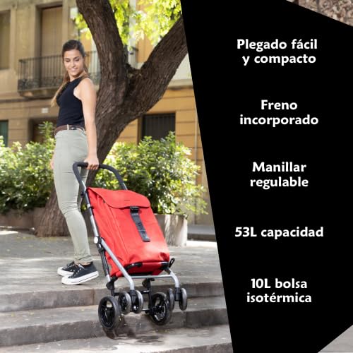 Miniatura 2 de Carlett - Classic Duo Lett430 Carro De La Compra Plegable Carrito De Supermercado 4 Ruedas Manillar Regulable Y Freno De Seguridad Bolsa Extensible 53l 10 L Bolsa Isotérmica Verde