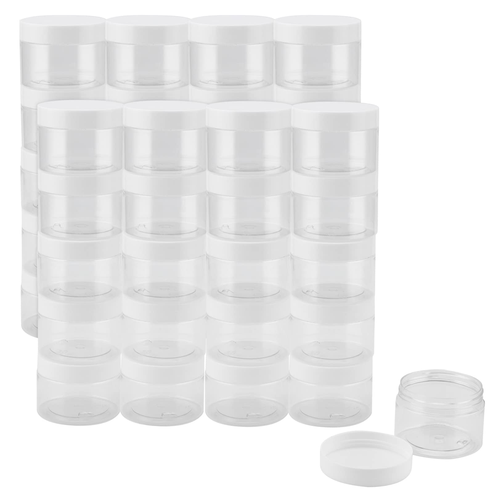 JOIKIT 40 Pack 100ml Clear Plastic Jars with White Lids, Wide Mouth Plastic Storage Container Jars for DIY Arts Crafts, Beads, Nuts