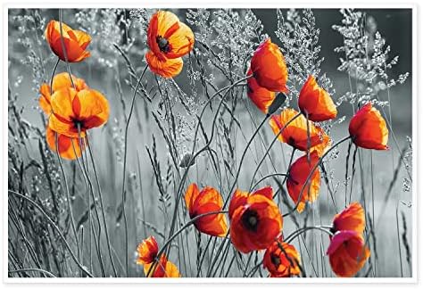 Abstract Red Poppies Canvas Painting Modern Abstract Wall Art Red Flowers Posters and Prints Wall Decor Unframe Wall Artwork Home Decor Office Kitchen Wall Decoration for Home Classroom Office Living Room Men's Bedroom 12x18inch