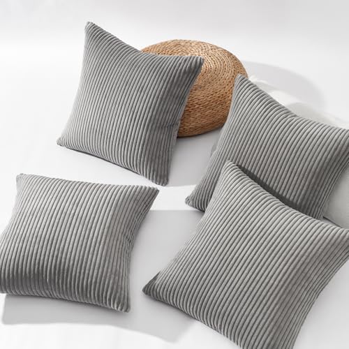 Image of Topfinel Decorative Throw Pillow Covers Cushion Cases, Set of 4 Soft Velvet Modern Double-Sided Designs, Mix and Match for Home Decor, Pillow Inserts Not Included (22x22 inch, Grey)