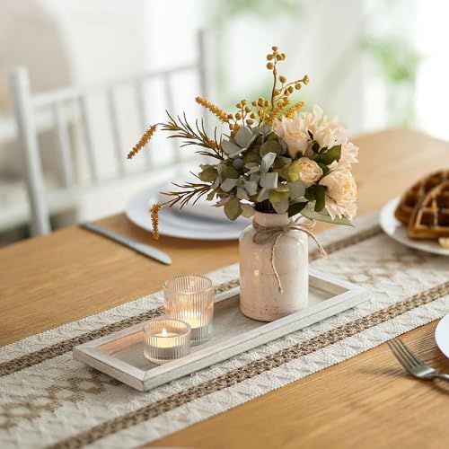 Hanobe Decoratif Bougeoir Plateau Bois: Petit Bougeoirs Plateaux Blanc Rustique Decor Centre de Table Mini Plateau Ferme Deco pour Bougies Décoration