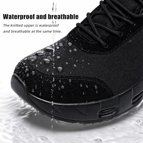 Image of Military Tactical Boots Men Wide Waterproof 6 Inches | Non Slip Side-Zip Combat Hiking Work Boots Lightweight Durable