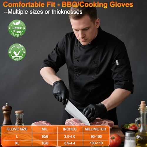 ANBOSON BBQ Gloves for Cooking Baking Grilling, 100 Count Disposable Black Nitrile Gloves and 4 Count Cotton Glove Liners Washable (6mil Nitrile, Large) by ANBOSON - Image 8
