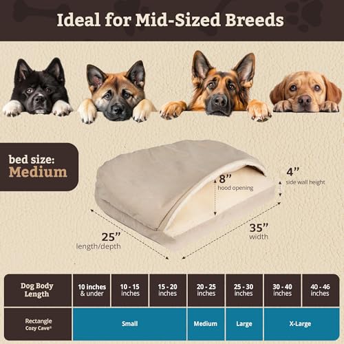 Image of Snoozer Rectangle Cozy Cave Dog Bed, Hooded Dog Bed, Buckskin (M)