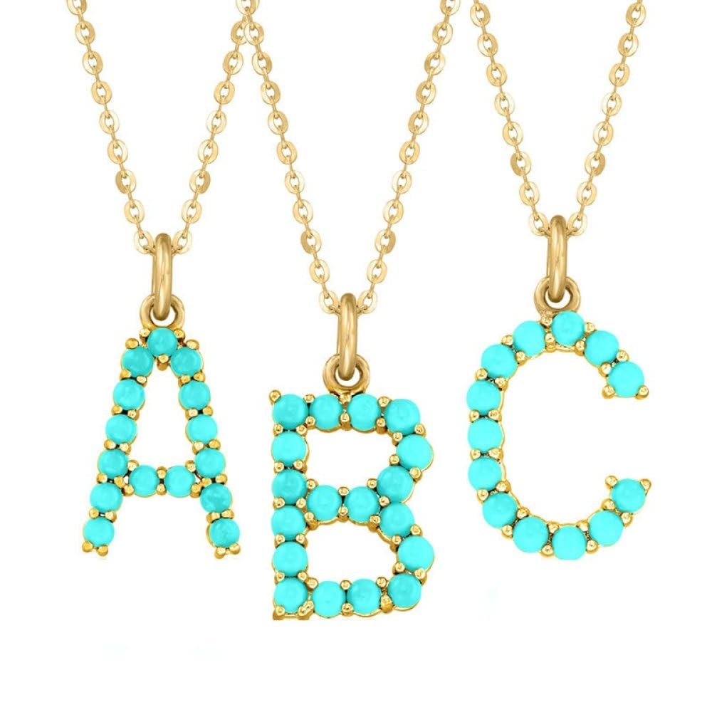 CFWSHJ Natürliche AZ 26 Buchstaben S925 Exquisite Türkis Initiale Elegante Alphabet Halskette Schmuck Für Frauen Mädchen ui