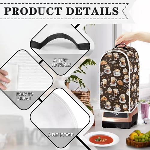 Image of Bread & Coffee Pattern Kitchen Blender Cover Machine Washable Food Processor Dust Cover with Top Handle Machine Washable Small Appliance Protector for Coffee Maker Juicer