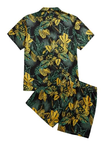 Men's 2 Piece Tropical Print Button Down Shirt and Shorts Sets2