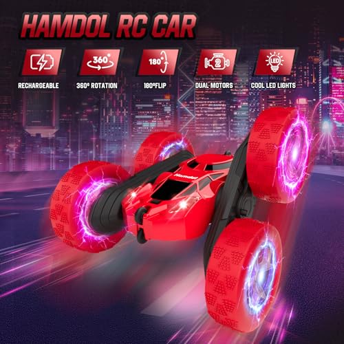 Image of Hamdol Remote Control Car for Kids Ages 6-12, 4WD RC Stunt Car with LED Lights & 360 Flips, 2.4GHz Fast Electric Toy Vehicle, Upgraded Battery, Birthday for Boys Ages 8-10