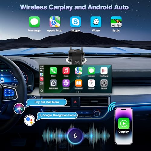 Gikktdr 11.5" Portable Carplay Screen for Car,Wireless Car Play Screen with Carplay,Android Auto,OTA Updates,60FPS,4K Dash Cam + 1080P Backup Cam (with a Camera Bracket),Voice Control,GPS Navigation - view 2