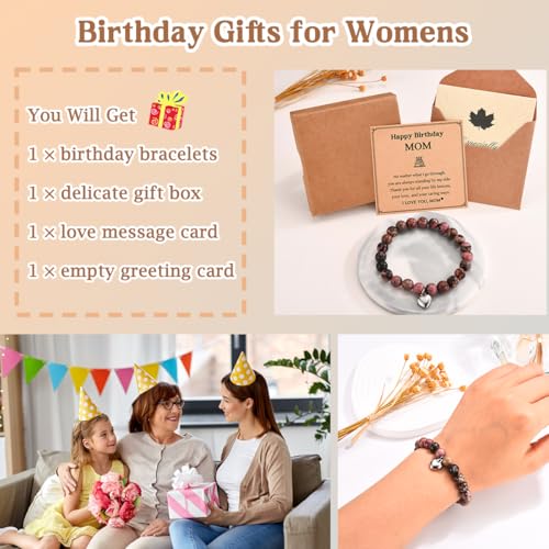 Image of Birthday Gifts for Mom, Mom Birthday Gifts Ideas from Daughter Son, Unique Birthday Bracelet Presents with Happy Birthday Mom Card, Small, Red