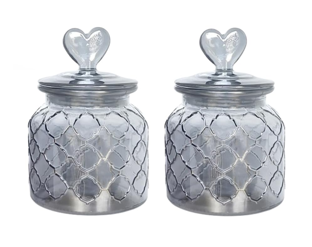 Image of MARTVIA Black Glass Food Storage Jars with Glass Lids 700 ML Set of 6, Love Heart Handle Lid Jar for Home Kitchen,Flour, Sugar, Coffee, Pasta, Oats, Cookies, Snacks (Love 700ML Jar, SET OF 2)