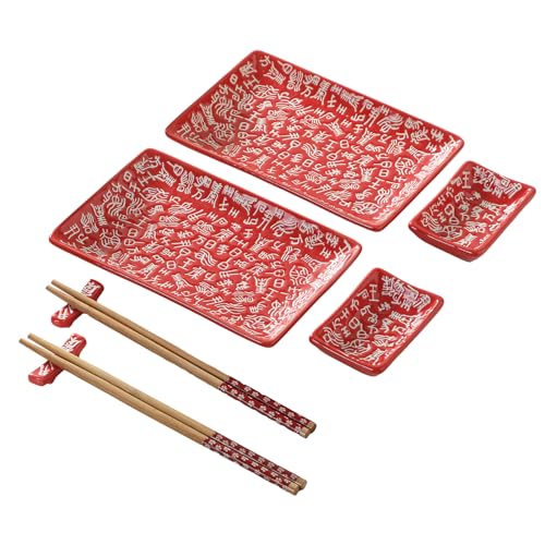 MOCERAKAI 8 pcs Japanese Sushi Plate Sets Serving Platters and Trays for Entertaining Sushi Dishes Set Plates Sushi Plates Traditional Cuisine Dinnerware Sets with Chopsticks Hundred Family Names