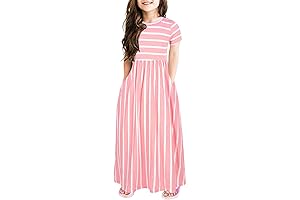 Girl's Little Girls Summer Stripe Printed Maxi Dress Casual Sundresses