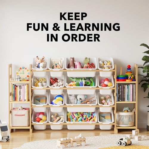 Image of SpaceAid Toy Storage Organizer with 6 Shelves and 16 Bins, Toy Organizers Storage Bookshelf, Kids Bin Shelf Toys Box Bookcase for Bedroom Playroom Organization Room Decor, White