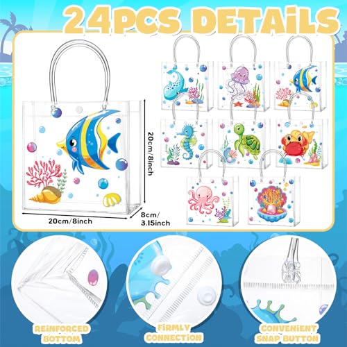Image of Teenyyou 24 Pcs Sea Animal Party Favor Bags PVC Clear Ocean Gift Bags with Handle for Birthday Party Supplies
