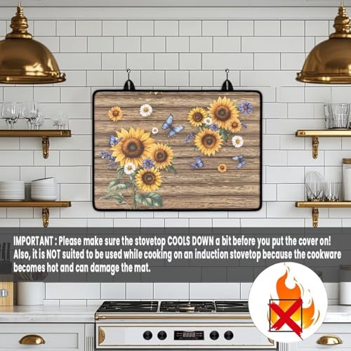 Image of Sunflower Wood Multi-Purpose Stove Top Cover Silicone Thermal Mat for Electric Stove(30 inchx21 inch) Scratch Resistant Glass Cooktop Protector & Dish Drying Mat