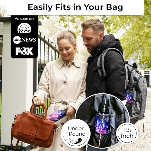 Image of TUMELLA Strongest Windproof Travel Umbrella (Compact, 100MPH Wind-Tested), Light, Portable, One-Handed Use, Automatic Folding Rain Umbrella, Durable, Premium Grip, Fits Car & Backpack