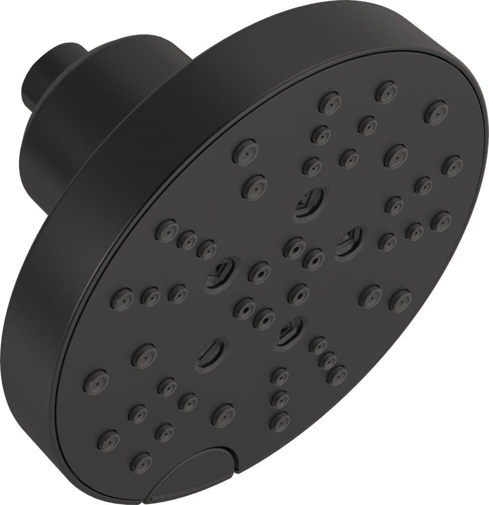 Delta Faucet 5-Spray Shower Head with H2Okinetic Technology, Matte Black Raincan Shower Head, Round Shower Head, Delta Rain Shower Head, Water Saving Shower Head, Matte Black 52668-BL 1.75 GPM