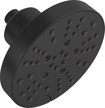 Delta Faucet 5-Spray Shower Head with H2Okinetic Technology, Matte Black Raincan Shower Head, Round Shower Head, Delta Rain Shower Head, Water Saving Shower Head, Matte Black 52668-BL 1.75 GPM