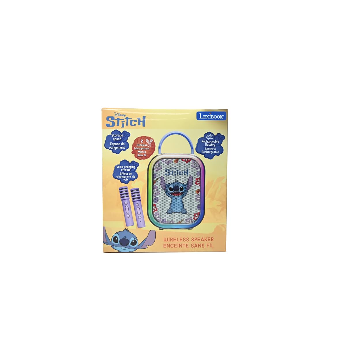 Lexibook, Stitch Bluetooth-Karaoke-Maschine mit 2 kabellosen Mikrofonen, integrierter wiederaufladbarer Batterie, Bluetooth-Konnektivität, tragbarem Design, Blau, BTC030D