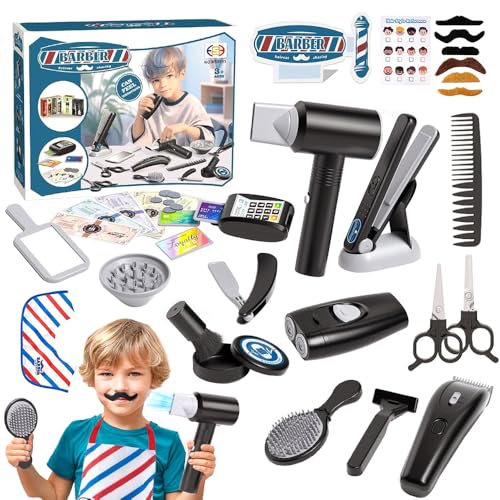 Hojalis Juego De Peluquería para Niños, 35 Piezas Set Peluqueria Juguete Niña con Tijeras, Secador De Pelo, Peine Etc, Moda Salón Kit Peluqueria, Set De Peluqueria Infantil Juguetes para Niños Boys