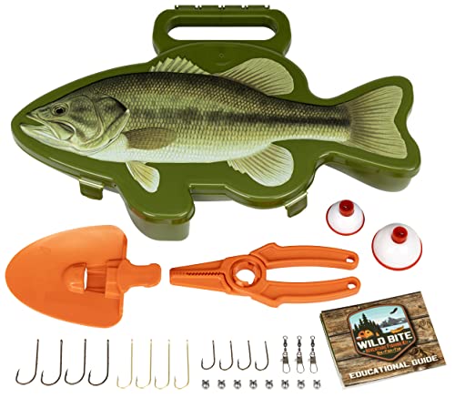Flambeau Outdoors Wild Bite Fishing Tackle Box Kit | Green/Bass - Tackle Box For Beginners, 25-Piece Multi-Species Tackle Assortment For Catching Bass/Panfish/Trout, Spade And Plier Multi-Tool #TOP11