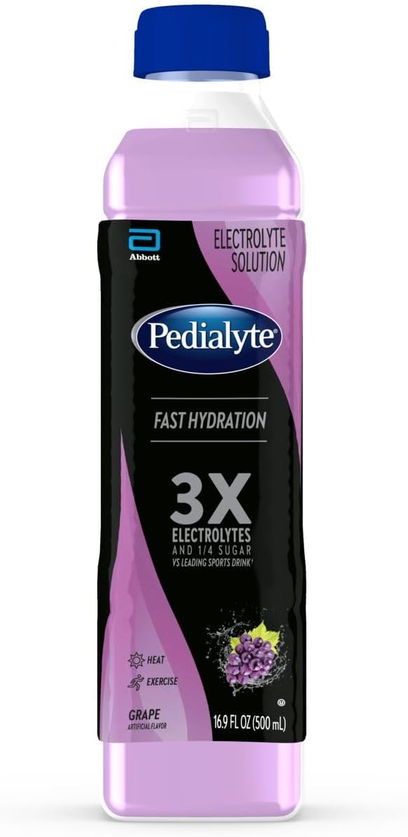 Pedialyte Electrolyte Solution, Grape, Hydration Drink, 1 bottle, half liter each
