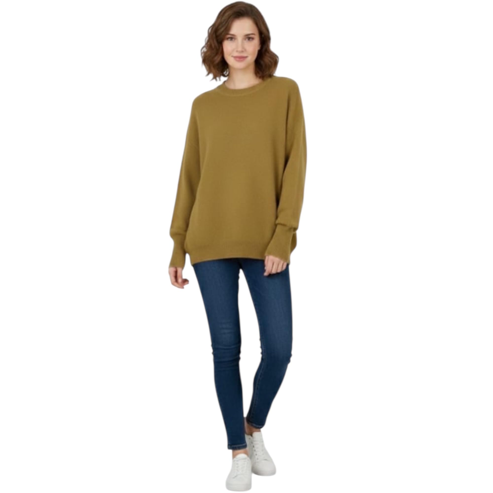 Women's Camel Oversized Drop Shoulder Crewneck Sweater Knit Free Size XL-image-14