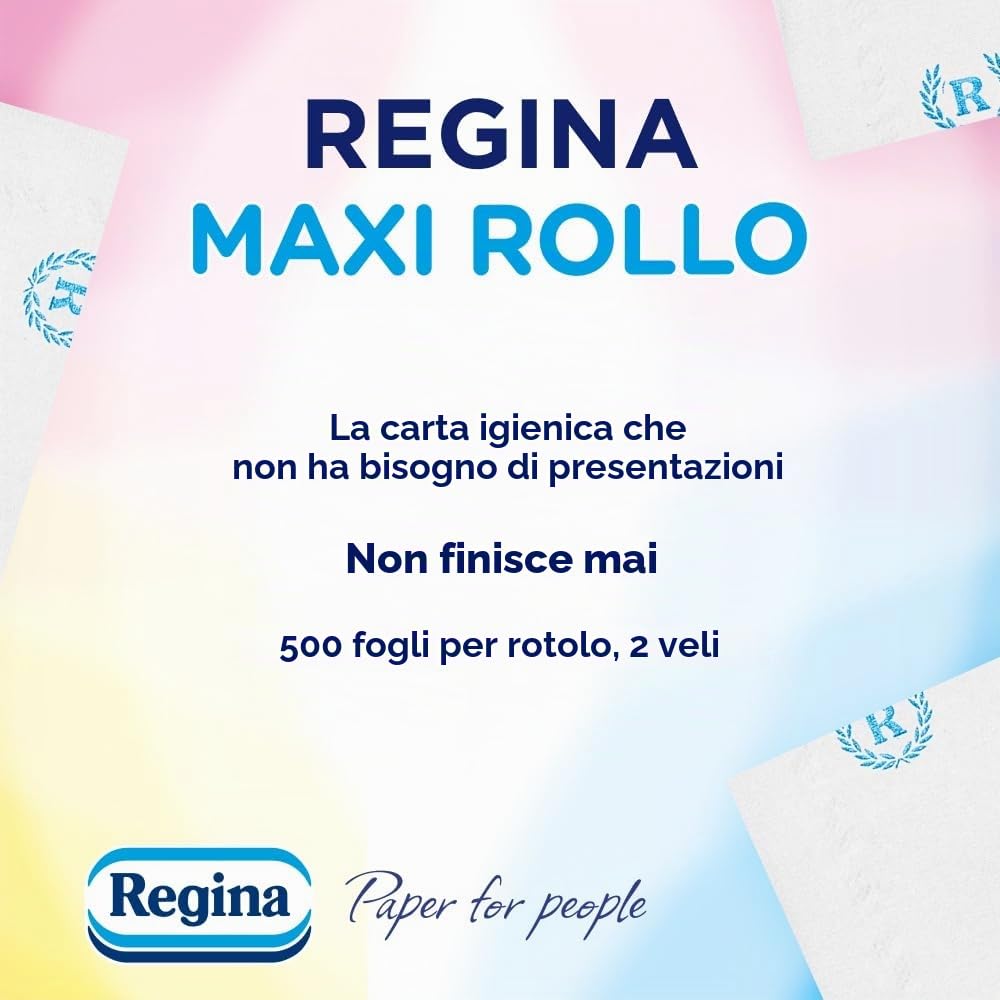 Regina Maxi Rotolo - 24 rotoli di carta igienica Maxi 500 fogli a 2 strati per rotolo, più di triplo di un rotolo standard, confezione in plastica riciclata al 60%, carta 100% certificata FSC®