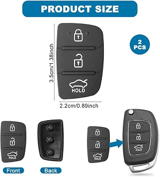 2 Pcs 3 Buttons Car Key Fob Case Replacement Car Key Cover