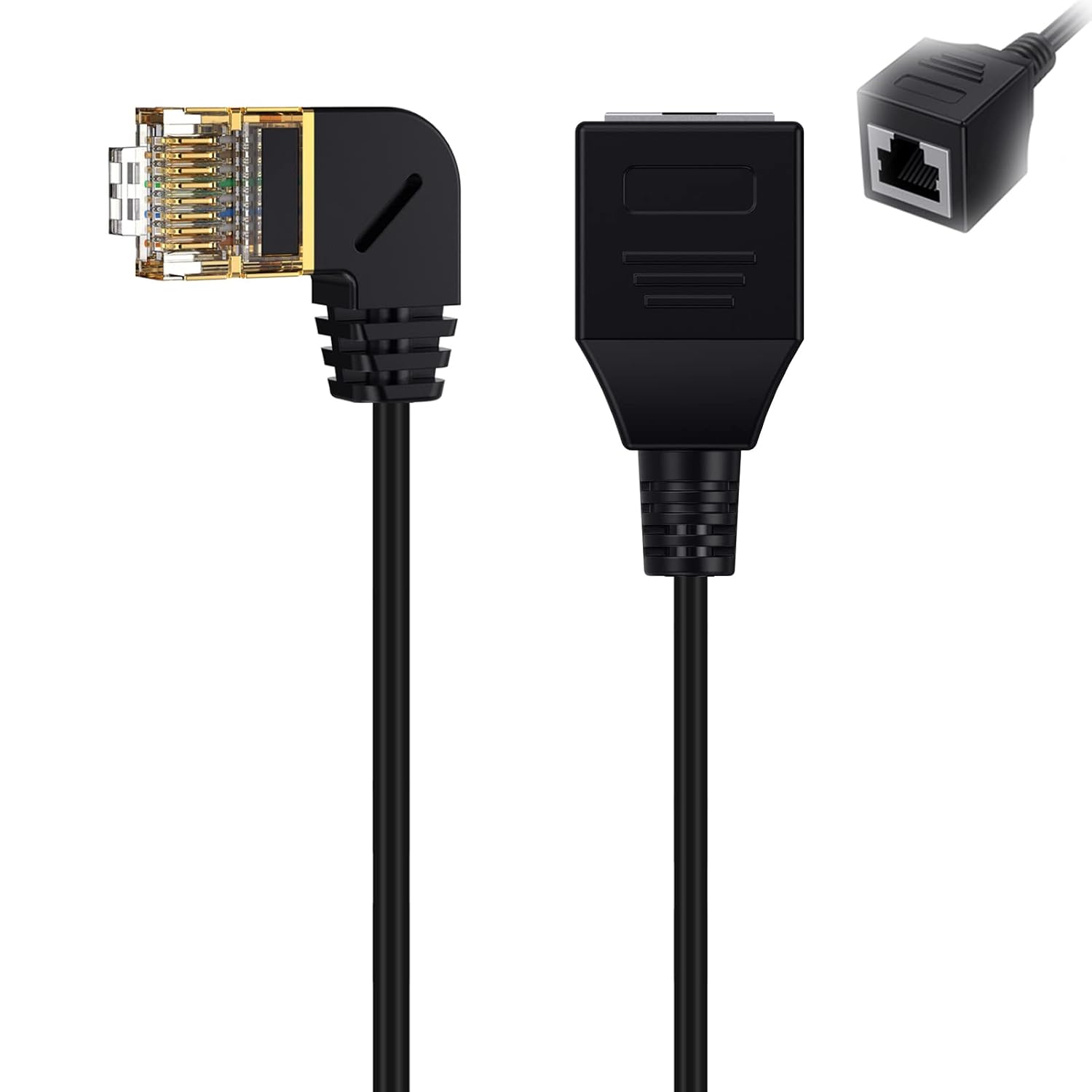 AWADUO Cat 8 Ethernet Cable Cord Indoor Outdoor Network LAN Patch Cord Male to Left Angle Female High Speed RJ45 Flat Internet Cable OD3.8mm for Modem/Laptop/Printer(M to L F) - Image 3