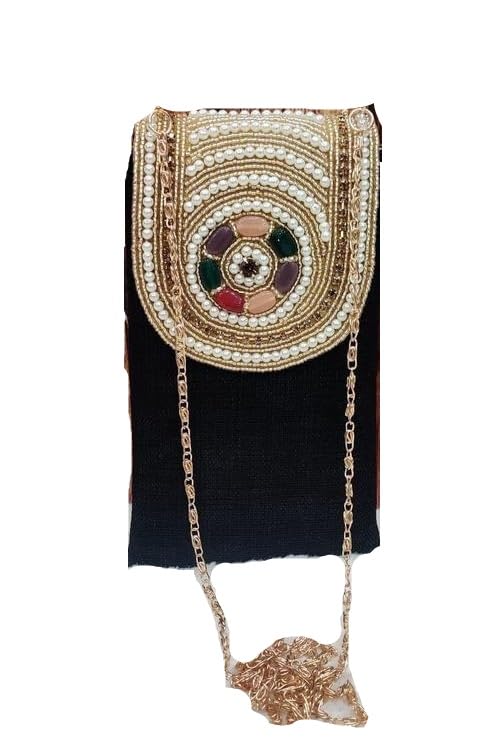 Saree Clutch Mobile Pouch Waist Clip Ladies Purse Gift for Women Black-image-3