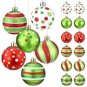 Liliful 12 Pcs 2.4 Inch Christmas Ball Ornaments Glittering Plastic Hanging Decorations Elf Balls Swirl Candy Cane Peppermint Red and Green Christmas Tree Pendants for Xmas Tree Decoration