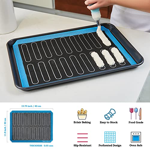 2Pcs Guy Dream Perforated Silicone Baking Mat 11-4/5" X 15-3/4" - Eclair Mat For Baking - Steaming Mesh For Half Size Cooking Sheet - Non-Stick Reusable Oven Liner - 1 Set Of Silicone Brush & Spatula #TOP2
