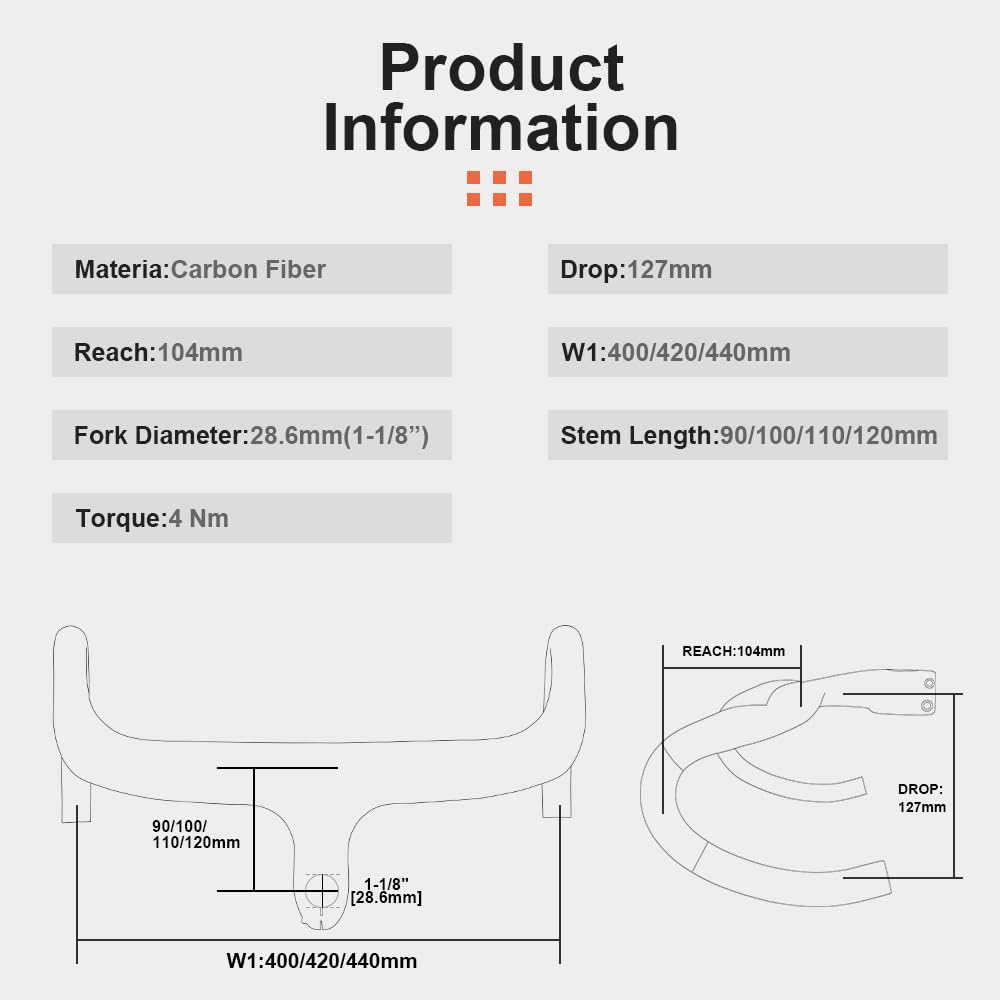 Guidon vélo route carbone RXL SL 1-1/8" cintre velo de route carbone integré guidon carbon 3K mat 420 * 90mm