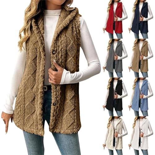 Womens Fuzzy Fleece Vest Sleeveless Sherpa Warm Button Down Jacket Fashion Fall Casual Outerwear With Pockets