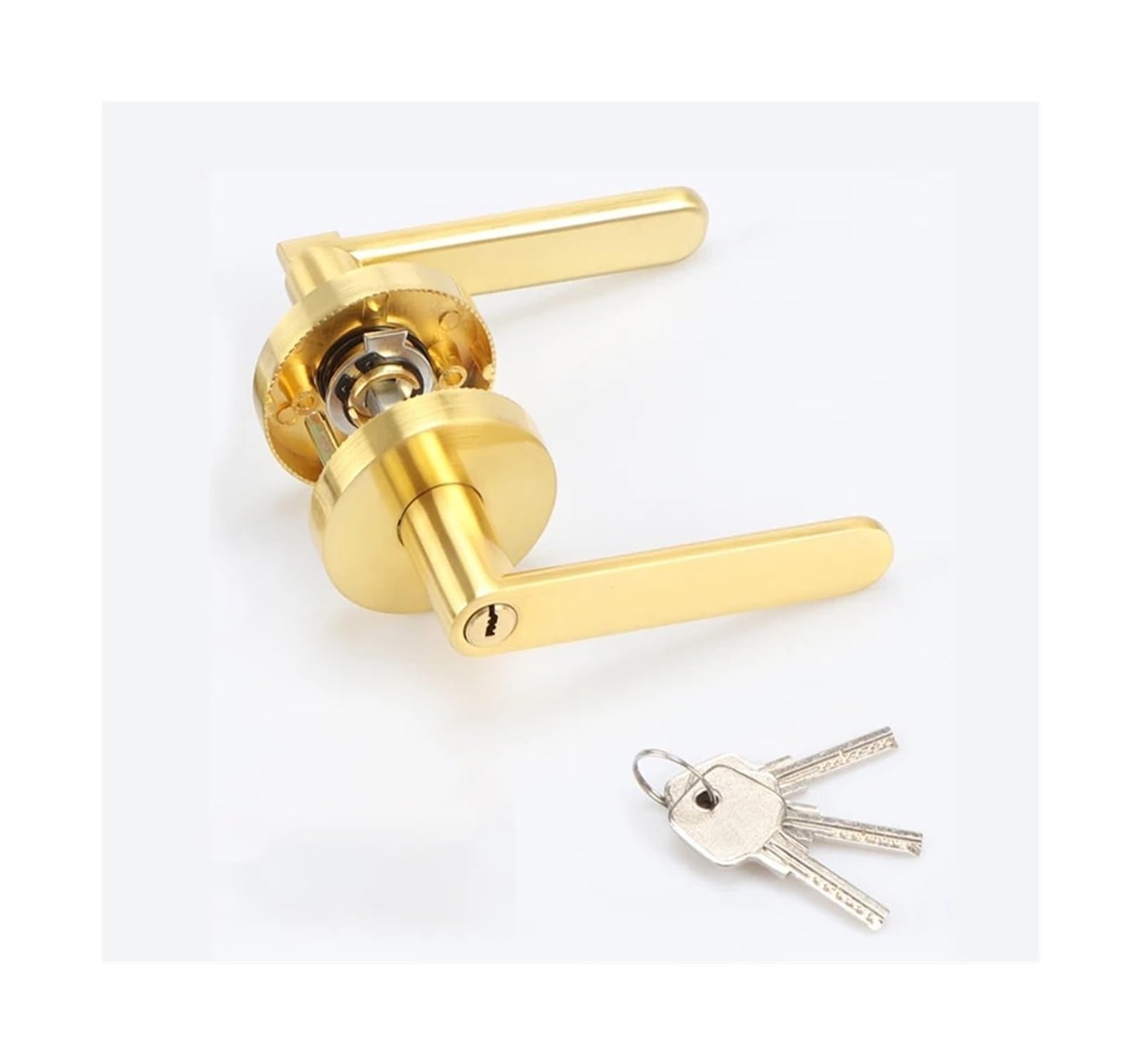 Sjloynwq Gold-With Key Interior Door Lock Three-Pole Handle(Gold-With Key)
