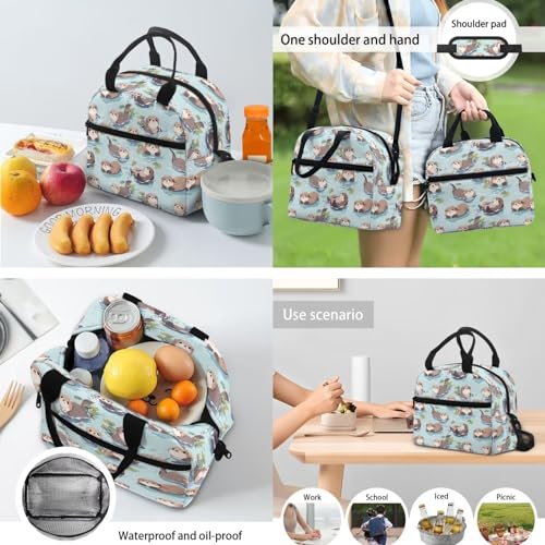 Sea Otter Kawaii Backpack 3Pcs Set Aesthetic School Bags 17 inch Cute Bookbag and Lunch Box Set for Toddler Girls Boys Bookbag 10-12 Years Old Travel Back Pack4