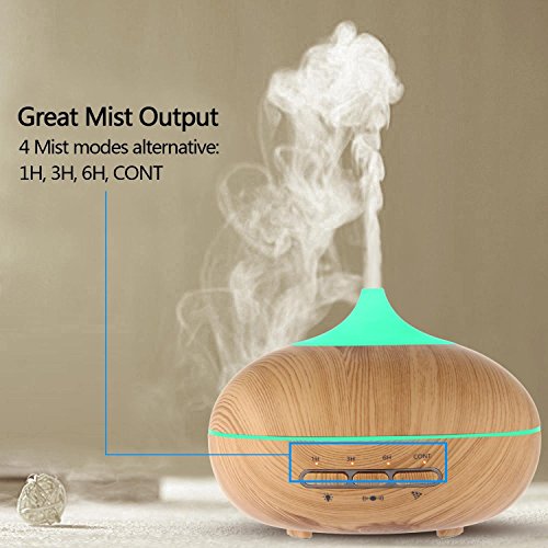 JULYFOX Essential Oil Diffuser Auto on and Shut Off Ultrasonic Aromatherapy Diffusers Humidifier Quiet Mist with Timer 7 LED Colorful Lights 300ml Light Wood Gain – Image 5