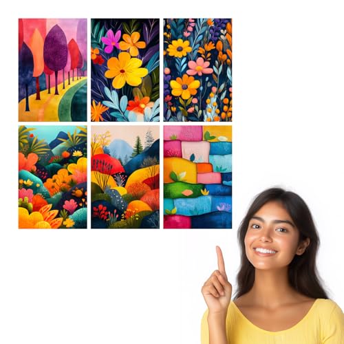 Image of SiddArtify Colorful Abstract Wall Art Prints Set - Botanical Landscape Poster Decor for Living Room Bedroom Office - 12x18 inch Sticker Pack of 6