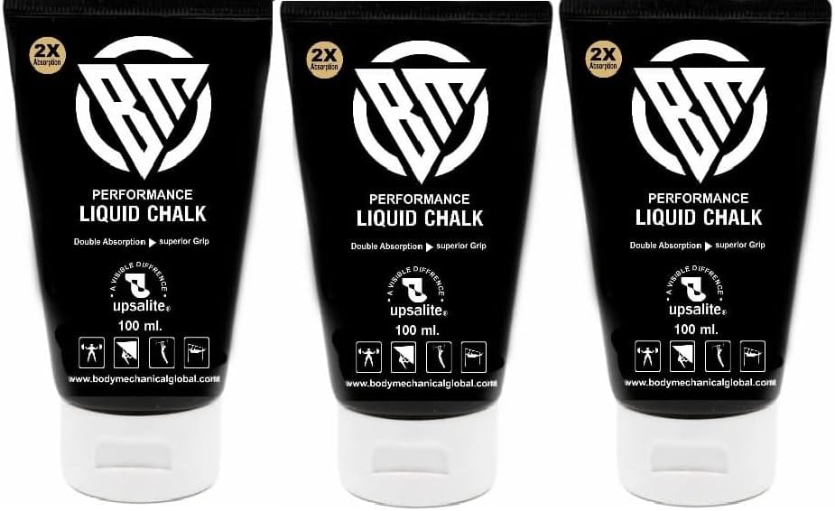 Body Mechanics Liquid Chalk Tube (120 ml) for Weightlifting, Calisthenics, Gymnastics, Rock Climbing, and Dancing. Experience a Stronger Grip and Better Results with Sweat Resistant (3)